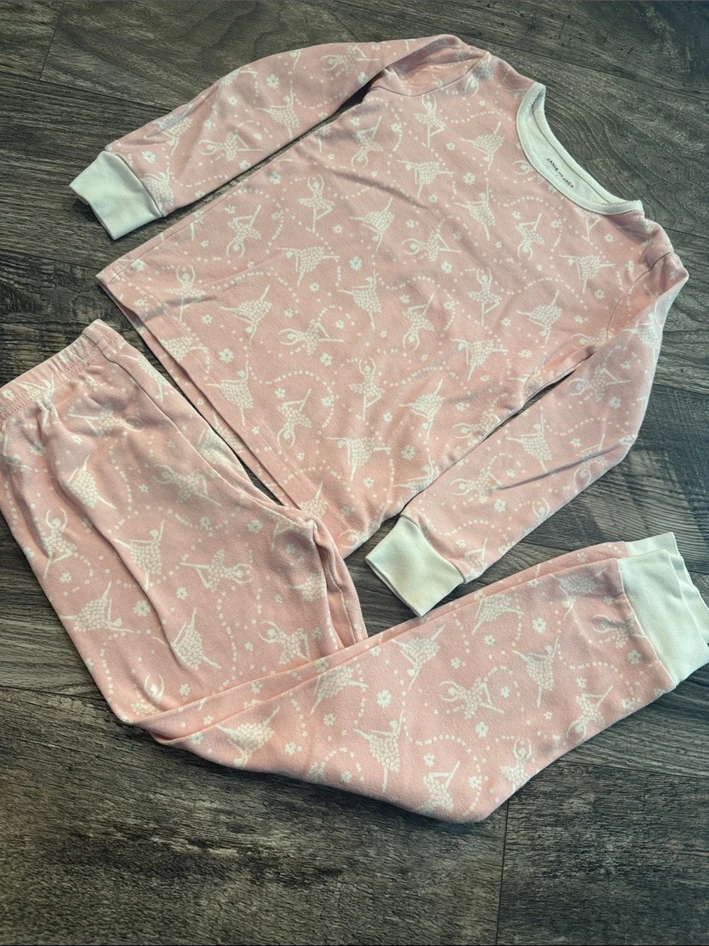 Janie and jack pajama girls size 7 used cotton white pink ballerina cotton